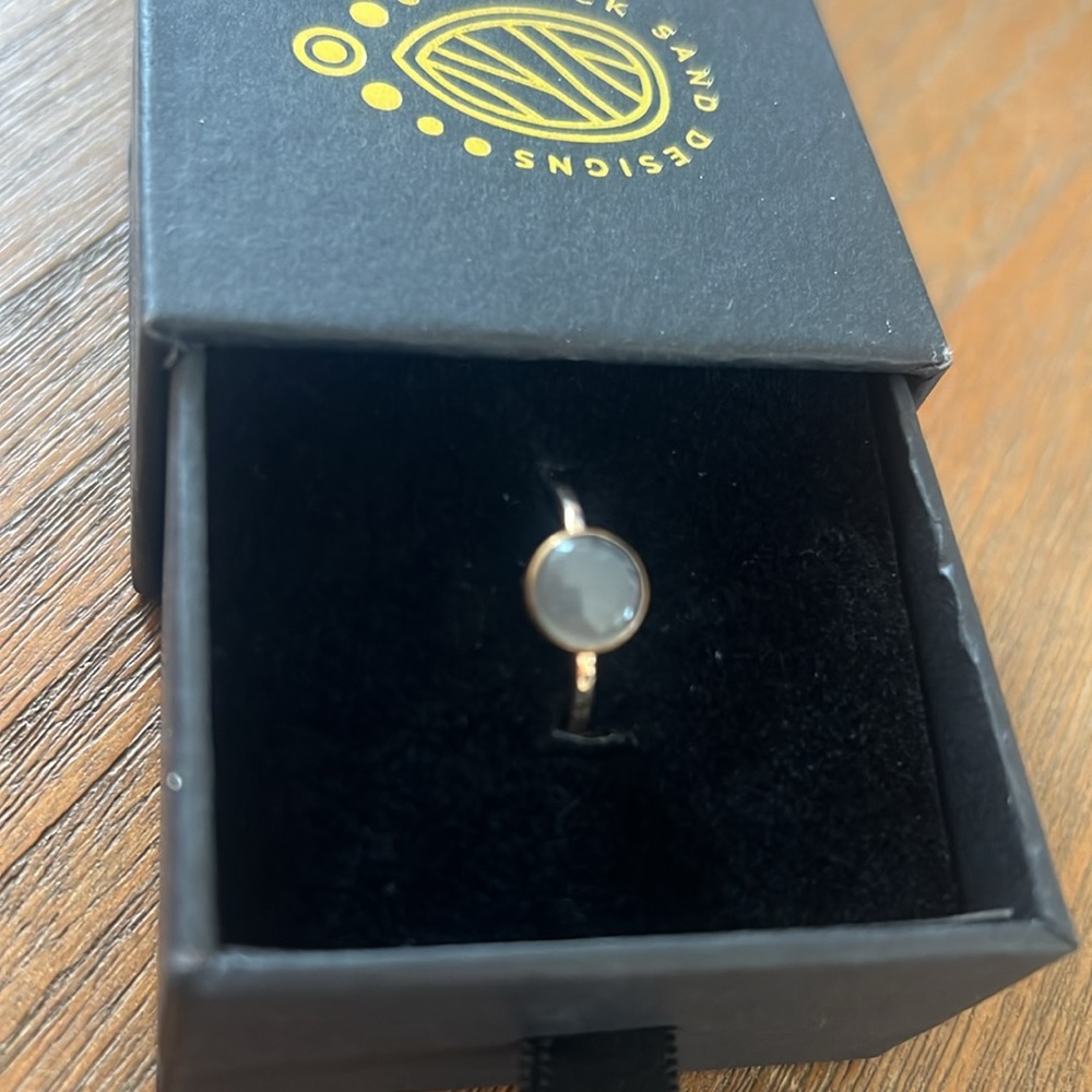 Black Sand Designs Gold and Black Moonstone Solitaire Ring Size 7 - Picture 2 of 4
